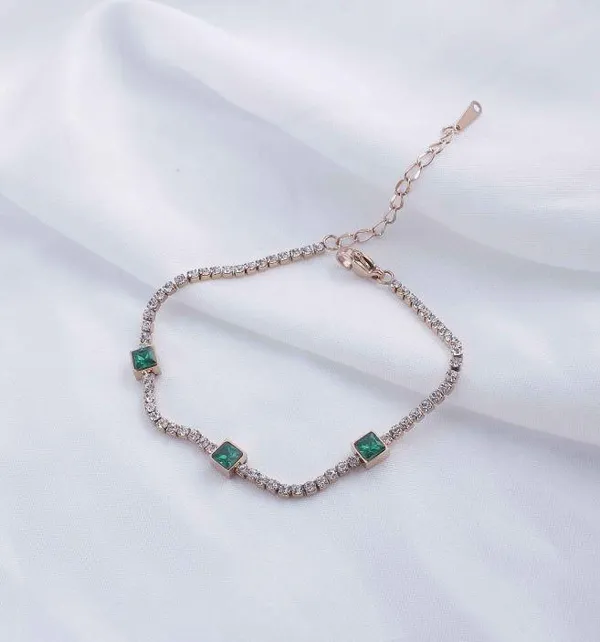 Stainless_Steel_Green_Emerald_Link_Cubic_Zirconia_Bracelet_-_For_Women_&_Girls