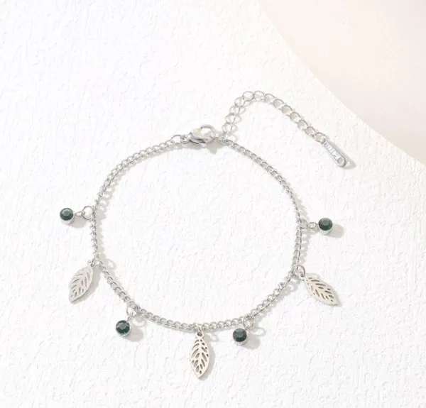 Stainless_Steel_Hanging_Leaf_Chain_Bracelet_-_STBR_5089_For_Women_&_Girls