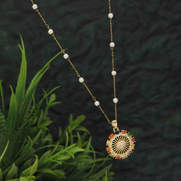 Stainless_Steel_Luxure_Stone_Pendent_Pearl_Chain_Necklace_-_For_Women_&_Girls