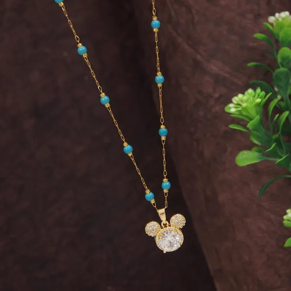 Stainless_Steel_Mickey_Face_Pendent_Pearl_Chain_Necklace_-_S_For_Women_&_Girls