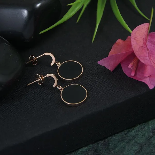 Stainless_Steel_Rosegold_Plated_Black_Disc_Drop_Earring-STNER_2818_For_Women_&_Girls