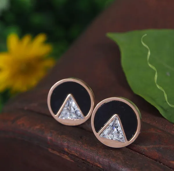 Stainless_Steel_Rosegold_Plated_Black_Disc_Inlaid_Triangle_Shaped_CZ_stud_Earring-STNER_2906_For_Women_&_Girls