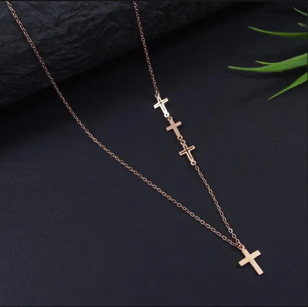 Stainless_Steel_Rosegold_Plated_CROSS_Pendant_Chain_Necklace_For_Women_&_Girls