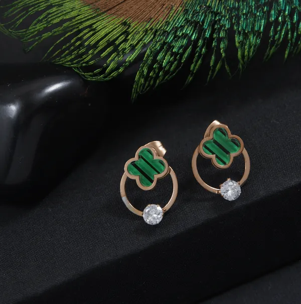 Stainless_Steel_Rosegold_Plated_Green_Clover_Stud_Earring-STNER_2925_For_Women_&_Girls