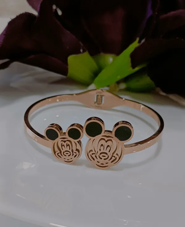 Stainless_Steel_Rosegold_Plated_Mickey_Mouse_Face_Kada-_STKD_3056_For_Women_&_Girls