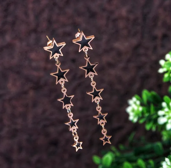 Stainless_Steel_Rosegold_Plated_Multi_Starred_Hanging_Earring-STNER_2773_For_Women_&_Girls