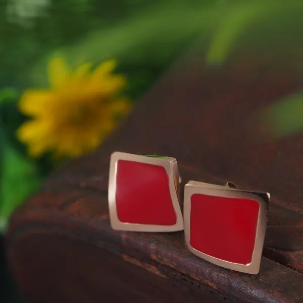 Stainless_Steel_Rosegold_Plated_Red_Coloured_Square_Stud_Earring-STNER_2853_For_Women_&_Girls