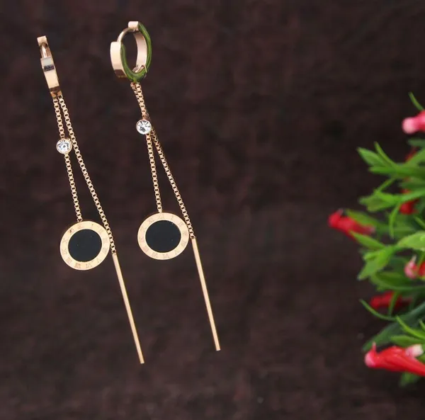 Stainless_Steel_Rosegold_Plated_Roman_Numerals_Long_Chain_Hoops_Earring-_STNER_2700_For_Women_&_Girls