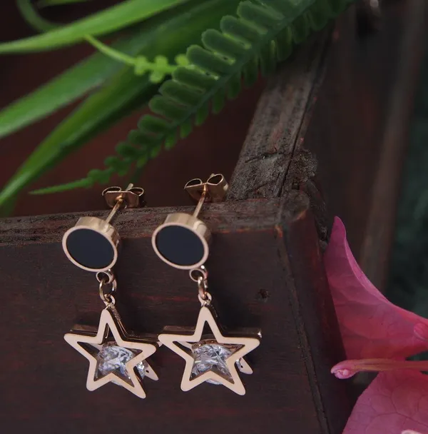 Stainless_Steel_Rosegold_Plated_Star_Shaped_CZ_Drop_Earring-STNER_2816_For_Women_&_Girls