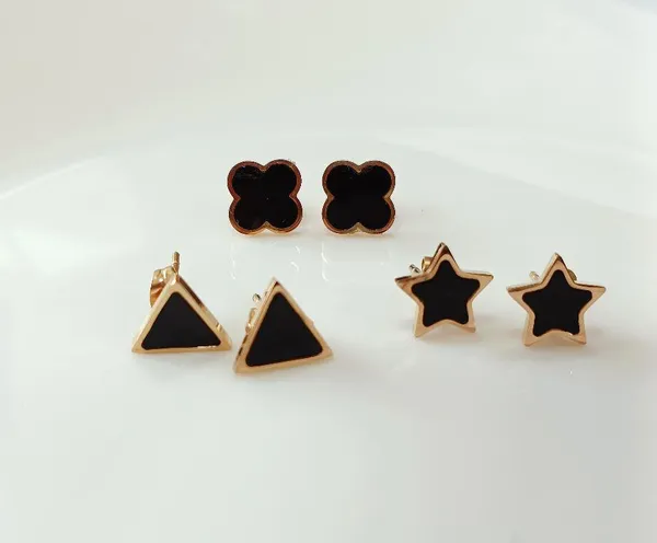 Stainless_Steel_Rosegold_Plated_Three_Pair_Star,_Triangle_&amp;_Flower_Shaped_Stud_Earring-STNER_2559_For_Women_&_Girls