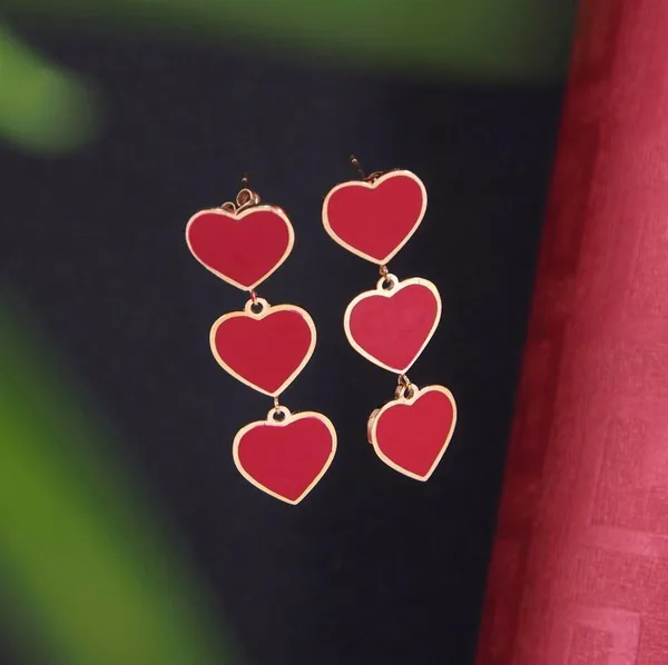 Stainless_Steel_Rosegold_Plated_Three_Red_Hearts_Dangle_Earring-STNER_2753_For_Women_&_Girls