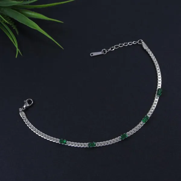 Stainless_Steel_Rosegold/Silver_Plated_Link_Chain_Emerald_Br_For_Women_&_Girls