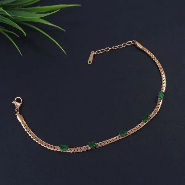 Stainless_Steel_Rosegold/Silver_Plated_Link_Chain_Emerald_Br_For_Women_&_Girls