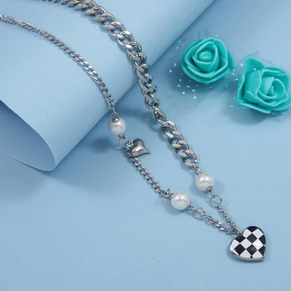Stainless_Steel_Silver_Plated_Checkered_Heart_Shaped_Charm_N_For_Women_&_Girls