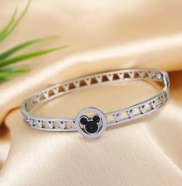 Stainless_Steel_Silver_Plated_Mickey_Mouse_Face_Kada-_STKD_3790_For_Women_&_Girls