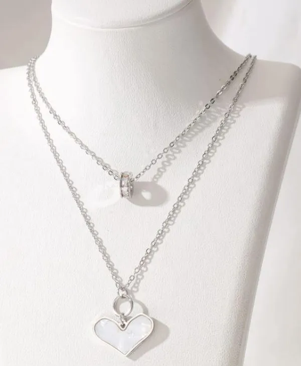 Stainless_Steel_White_Shell_Heart_Layer_Nacklace_-_STNK_5043_For_Women_&_Girls