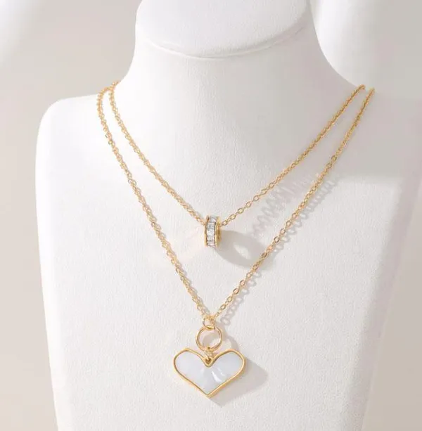 Stainless_Steel_White_Shell_Heart_Layer_Nacklace_-_STNK_5043_For_Women_&_Girls