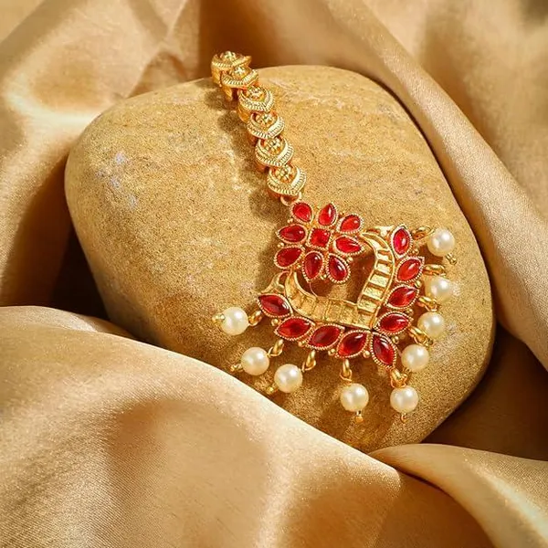 Gold-Plated_Stone-Studded_Faux_Pearls-Beaded_Antique_Maang_For_Women_&_Girls