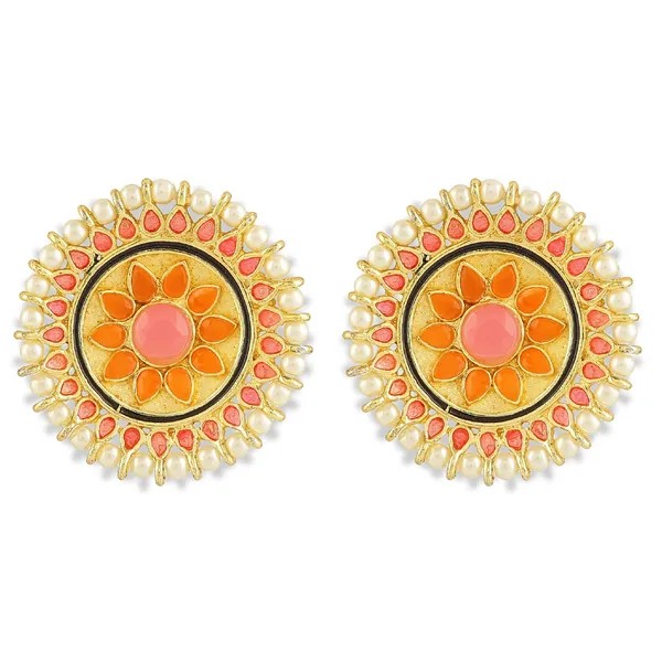 Traditional_Gold_and_Orange_Kundan_Stud_Earrings_For_Women_&_Girls