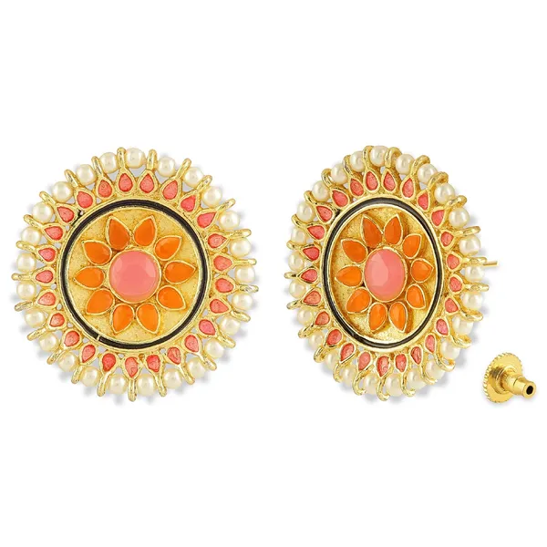 Traditional_Gold_and_Orange_Kundan_Stud_Earrings_For_Women_&_Girls