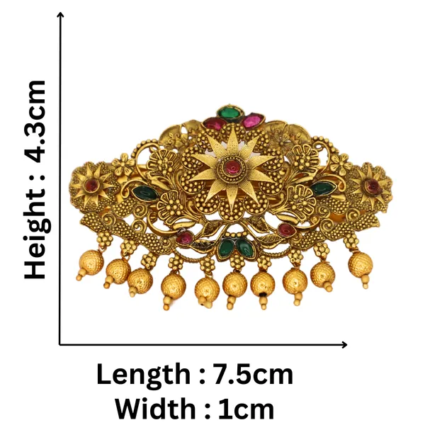 Traditional_Gold-Plated_Hair_Barrette_Clip_with_Floral_Design_and_multicolor_stone_golden_beads_Danglers_For_Women_&_Girls