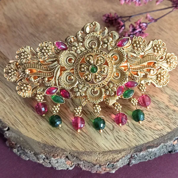 Traditional_Gold-Plated_Hair_Barrette_Clip_with_Floral_Design_and_multicolor_stone_multicolor_beads_Danglers_For_Women_&_Girls