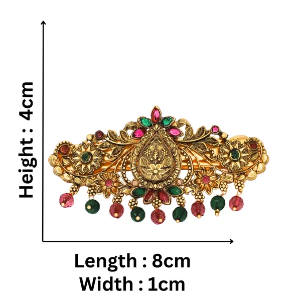Traditional_Gold-Plated_Hair_Barrette_Clip_with_Floral_Design_and_multicolor_stone_multicolor_beads_Danglers_For_Women_&_Girls
