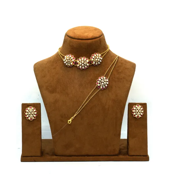 Traditional_Gold-Plated_Necklace_Set_with_Matching_Bracelet_and_Earrings_-_Handcrafted_Floral_Design_with_Ruby_&_Pearl_Accents_For_Women_&_Girls