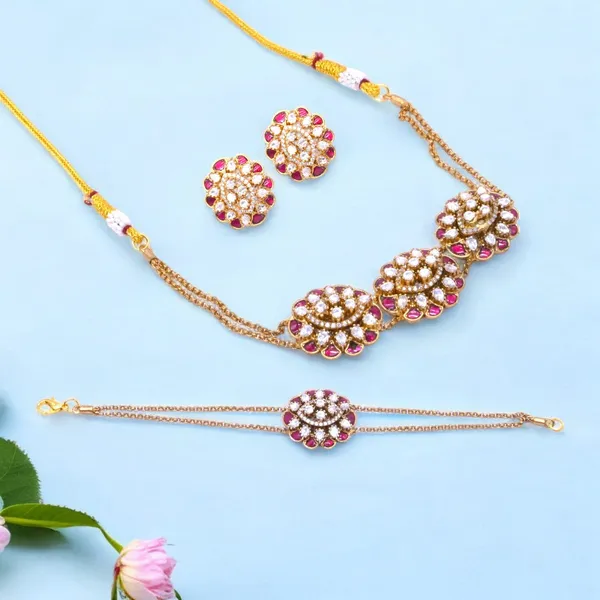 Traditional_Gold-Plated_Necklace_Set_with_Matching_Bracelet_and_Earrings_-_Handcrafted_Floral_Design_with_Ruby_&_Pearl_Accents_For_Women_&_Girls