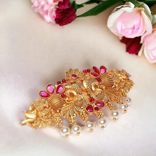 Women_Gold-Toned_Red_Embellished_French_Barrette_For_Women_&_Girls