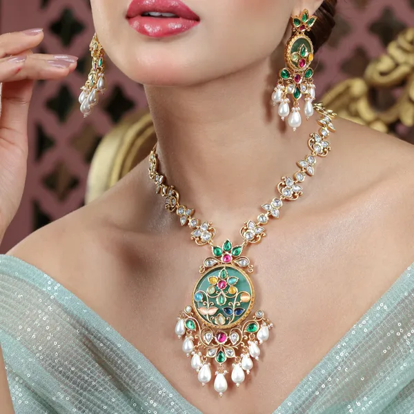 Traditional_Multicolor_Pendant_Necklace_and_Earrings_Set_For_Women_&_Girls
