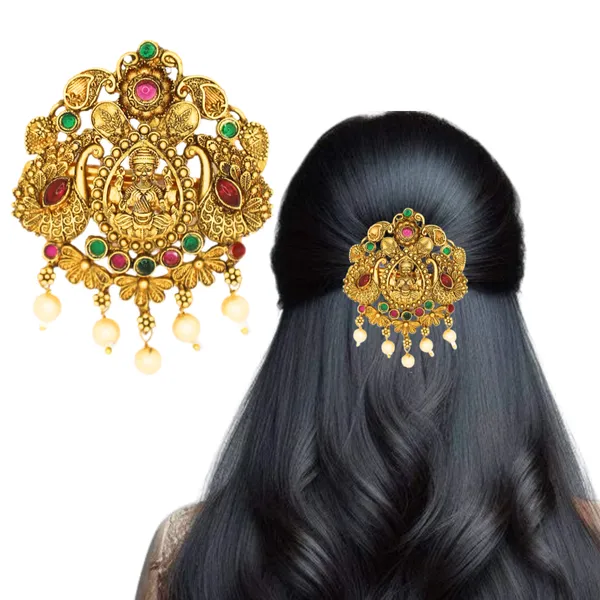 Traditional_Temple_Design_Gold-Plated_Hair_Barrette_Clip_with_Goddess_Laxmi_and_Peacock_Motif_and_Pearl_Accents_For_Women_&_Girls