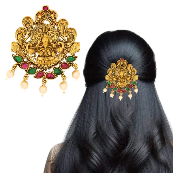 Traditional_Temple_Design_Gold-Plated_Hair_Barrette_Clip_with_Goddess_Laxmi_Motif_and_Pearls_For_Women_&_Girls
