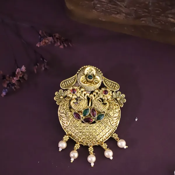 Traditional_Temple_Design_Gold-Plated_Hair_Barrette_Clip_with_Peacock_and_Flower_Motif_For_Women_&_Girls