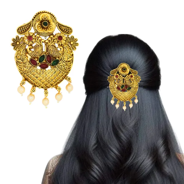 Traditional_Temple_Design_Gold-Plated_Hair_Barrette_Clip_with_Peacock_and_Flower_Motif_For_Women_&_Girls