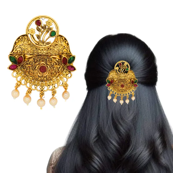 Traditional_Temple_Design_Gold-Plated_Hair_Barrette_Clip_with_Pearl_Dangling_Accents_For_Women_&_Girls