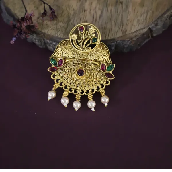 Traditional_Temple_Design_Gold-Plated_Hair_Barrette_Clip_with_Pearl_Dangling_Accents_For_Women_&_Girls