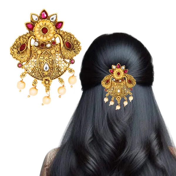 Traditional_Temple_Peacock_Design_Gold-Plated_Hair_Barrette_with_Pearl_Accents_For_Women_&_Girls