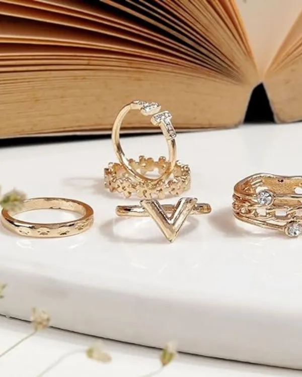 TRENDISIA_Indo-Western_Inspired_Gold_Plated_Minimal_Design_Contemporary_Style_Semi_Prcecious_Stones_Studded_Finger_Rings_Combo_Pack_of_5_For_Women_&_Girls