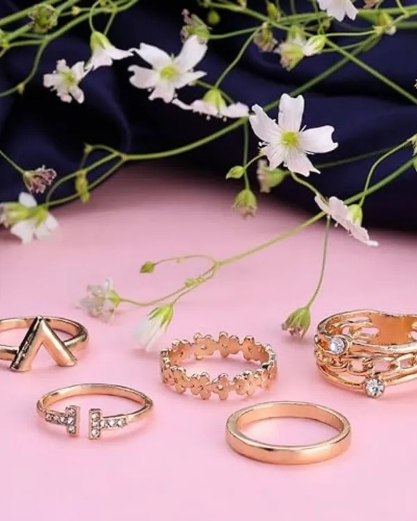 TRENDISIA_Indo-Western_Inspired_Gold_Plated_Minimal_Design_Contemporary_Style_Semi_Prcecious_Stones_Studded_Finger_Rings_Combo_Pack_of_5_For_Women_&_Girls