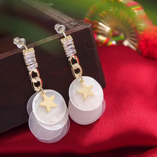 Korean_Gold_Plated_Multi_Round_Shaped_Petals_Star_Dangler_Earring__2956_For_Women_&_Girls