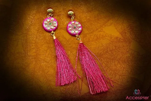 Rani_Pink_Monotone_Kundan_Beads_Tassel_Earrings_For_Women_For_Women_&_Girls