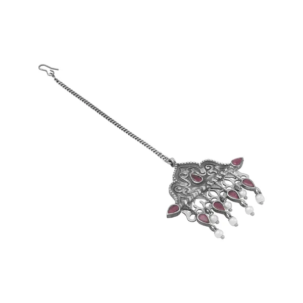 Tribal_Oxidized_Maang_Tika_With_Ruby_For_Women_&_Girls