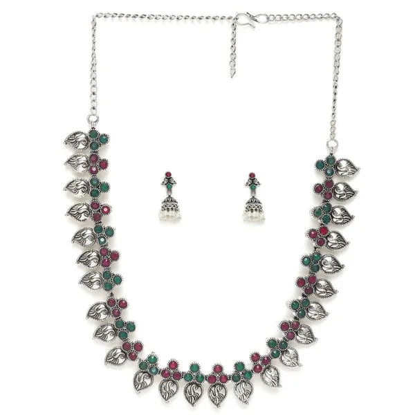 Oxidized_SilverPlated_Leaf_Design_Necklace_And_Earring_Set_For_Women_&_Girls