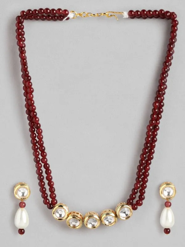 GoldPlated_Kundan_&_Red_Beaded_Necklace_Set_with_Matching_Earrings_For_Women_&_Girls