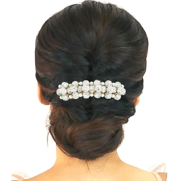 White_Shambala_Balls_&_Pearls_Brass_Hairpin_For_Women_&_Girls