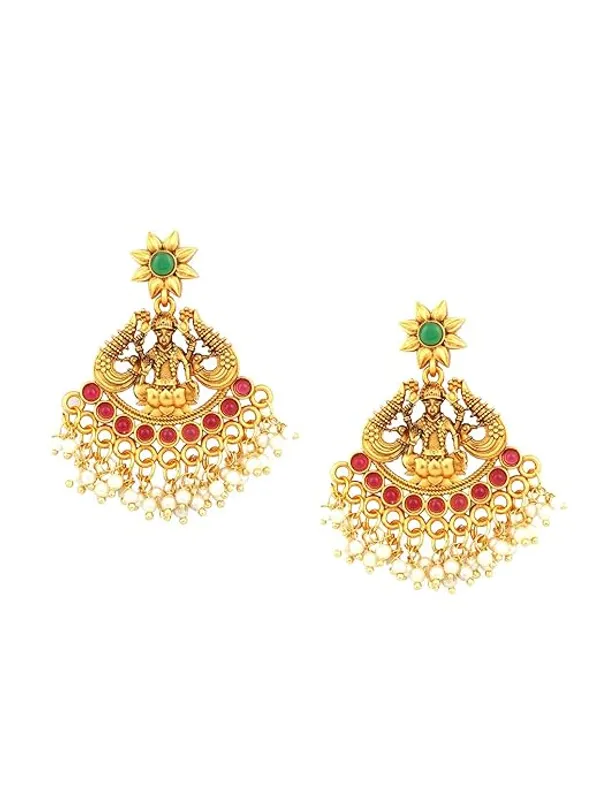 GoldTone_Temple_Necklace_and_Earrings_Set___Traditional_Indian_Jewelry_Set_For_Women_&_Girls