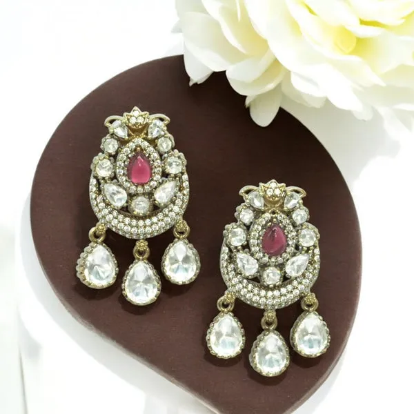 Elegant_Ruby_and_Crystal_Drop_Earrings_with_Triple_TearDrop_For_Women_&_Girls