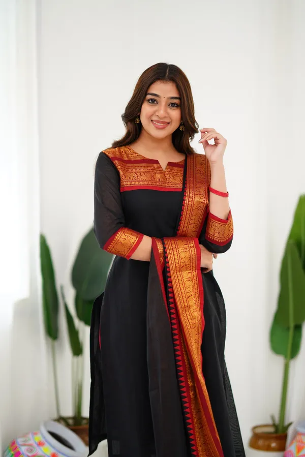 Black_&_Red_Shade_Kanchi_Cotton_Salwar_With_Dupatta_For_Women