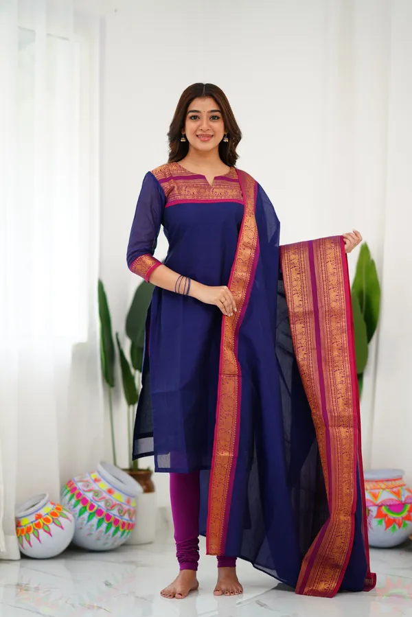 Blue_&_Pink_Shade_Kanchi_Cotton_Salwar_With_Dupatta_For_Women